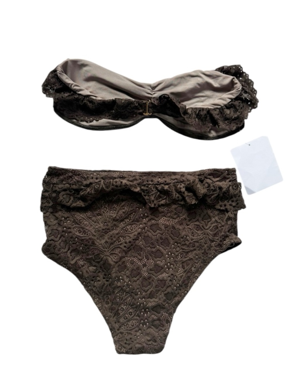 Free People x Nightcap Chocolate Brown Lotus Lace Flirtini High-Waist Bikini NWT - Picture 5 of 7